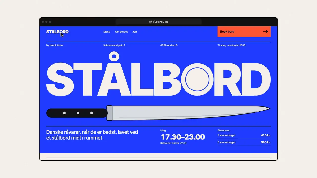 Hjemmeside · Restaurant: Stålbord